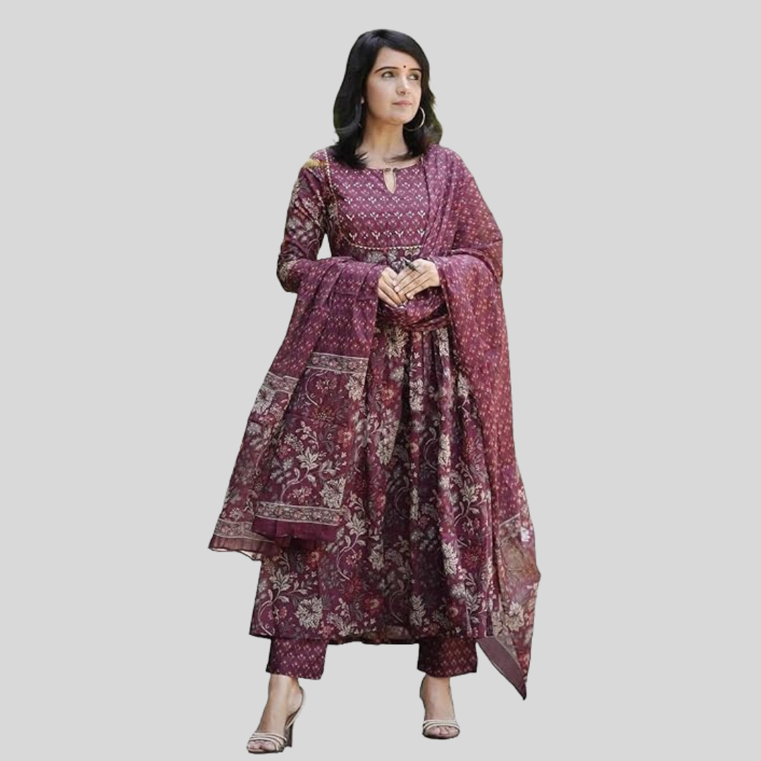 Alvami Women Anarkali Kurta and Pant Set With Dupatta