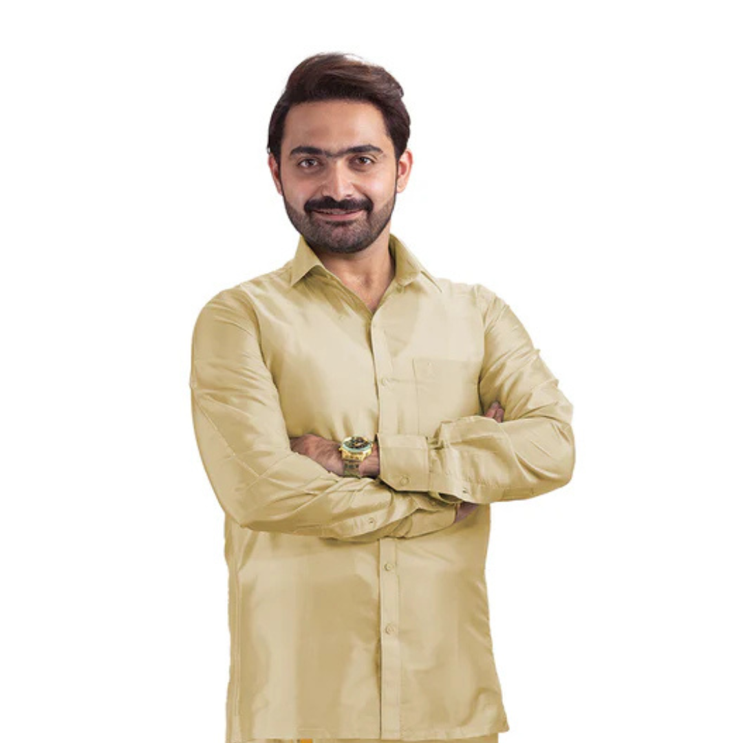 Sandal Silk Shirt and Dhoti Set | Wedding Wear for Men
